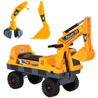 Qaba Kids Ride-On Excavator and Digger Truck - Yellow-Equipped with colourful lights and music (includes 3 pure music) offers your kids an authentic riding experience 