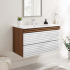 Modway Render 36" Wall-Mount Bathroom Vanity - White/Walnut/White-Walnut Grain Vanity