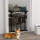 PawHut Pressure-Mounted Dog Gate Auto-Close for 29"-31.5" Wide - Black-Small door allows cats to pass, enhancing pet mobility