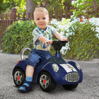Qaba Baby Push Car with Music, Horn and Lights - Dark Blue-Horn button with light and music enhances sensory enjoyment 