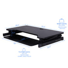 Rocelco Deluxe Extra-Wide 37.5" Sit/Stand Adjustable Desk Riser - Black-Retractable Ergonomic Keyboard Tray: Keyboard tray extends and retracts while keeping a 4.5" spacing between keyboard tray and desktop which helps keep arms and wrists in an ergonomic position to prevent neck and back strain while sitting or standing