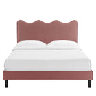 Modway Current Performance Velvet Twin Platform Bed with Black Wood Legs - Dusty Rose-Black Wood Legs With Non-Marking Caps