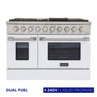 Kucht 48" KDF Series Pro Style Propane Ready Dual Fuel Range - Stainless Steel/White-Professional class range features 2-20000 BTU dual burners with simmer, 2-12000 BTU burners, 2-9000 BTU burners and 2-6000 BTU burners