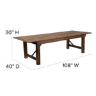 Flash Furniture HERCULES Series 9' x 40" Rectangular Antique Rustic Solid Pine Folding Farm Table-3.5" Thick Square Legs