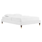 Modway Harlow Performance Velvet Twin Platform Bed Frame - White-Reinforced Center Beam and Support Legs
