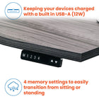 Motionwise M3 PRO Series Ergonomic Curve 30" x 60" Electric Sit-Stand Desk with Dual Motors - Rustic Grey-Spacious Ergonomic Workspace: Its 30” x 60” surface offers ample room for your setup while fitting well in home offices or professional spaces. An ergonomic curve enables optimal body positioning when sitting or standing, providing maximum comfort throughout the day.