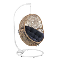 Modway Encase Outdoor Patio Rattan Swing Chair - Cappuccino Navy-Modern Outdoor Patio Swing Chair
