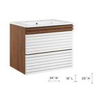 Modway Render 24" Wall-Mount Bathroom Vanity - White/Walnut/White-Wall-Mount Design