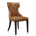 Manhattan Comfort Reine 19.7" Traditional Faux Leather Upholstered Dining Chairs - Saddle and Walnut - Set of 2-Standard 4-Leg Base