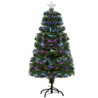 HOMCOM 4' Pre-Lit Artificial Christmas Tree with Top Star and Optic Fiber - Green-Pine styled tree stands up to 3.9ft tall with 2.2ft diameter 