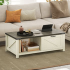 HOMCOM Farmhouse Coffee Table with Storage Shelf for Living Room - White-P2 grade particleboard, thick tabletop, and legs make it stable