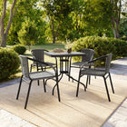 Flash Furniture 28" Square Glass Metal Table with Grey Rattan Edging & 4 Grey Rattan Stack Chairs-Designed for Indoor and Outdoor Use