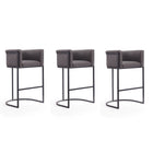 Manhattan Comfort Cosmopolitan 23.7" Mid-Century Modern Faux Leather Upholstered Bar Stool - Pebble and Black - 3 Pack-Mid-Century Modern Barstool with Backseat Perfect for Bar and Kitchen Use. Set of 3