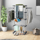 HOMCOM 4-Tier Clothes Drying Rack with Wheels for Indoor Outdoor - Grey-Folding down racks, rotatable wings and foldable legs for easy storage 