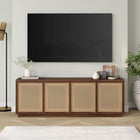 Hudson&Canal Pryce TV Stand for TV's up to 78" - Satin Walnut/Natural Rattan-Constructed of sturdy MDF and faux natural-colored rattan in a handcrafted black grain finish