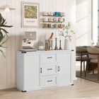 HOMCOM 47" Modern Sideboard Buffet Cabinet with Drawers & Storage Doors - White Wood Grain-Classic white wood grain finish with metal accents adds chic style to your entryway