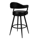 Armen Living Justin 26" Counter Height Swivel Bar Stool in Vintage Black Faux Leather with Black Metal Legs-23" L x 22" W x 37.5" H