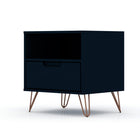 Manhattan Comfort Rockefeller 20.08" Mid-Century Modern 1-Drawer Nightstand - Tatiana Midnight Blue-Home Assembly Required. All Hardware Included