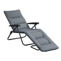 Outsunny Folding Lounge Chair with Cushion - Adjustable Back - Grey-Tan or lounge around the pool together on
