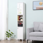 Kleankin Tall Narrow Bathroom Cabinet with Mirror - White-Clear mirror provides a place of dress up