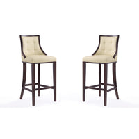 Manhattan Comfort Fifth Avenue 19" Traditional Faux Leather Upholstered Bar Stool - Cream and Walnut - 2 Pack-Traditional Barstool with Backseat Perfect for Bar and Kitchen Use. Set of 2