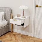 HOMCOM Floating Nightstands with Fluted Drawer and Open Shelf - White - Set of 2-Versatile modern style, great as bedside tables or side tables in the living room or hallway