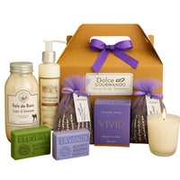 Dolce & Gourmando Loving Lavender Gift Selection-Includes body lotion, hand cream, shower soap, 2 Marseille soaps bars, sachet of lavender and a candle