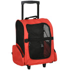 PawHut 2-in-1 Pet Luggage Box Backpack Carrier for Cats/Dogs with Handle & Rolling Wheel - Red-2 in 1. It can be used as trolley bag or backpack