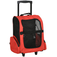PawHut 2-in-1 Pet Luggage Box Backpack Carrier for Cats/Dogs with Handle & Rolling Wheel - Red-2 in 1. It can be used as trolley bag or backpack