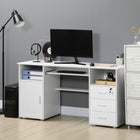 HOMCOM 57.1" Computer Desk with Drawers - White-The keyboard tray saves more space on the desktop 