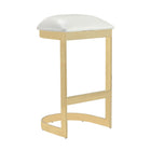 Manhattan Comfort Aura 16.54" Modern Faux Leather Upholstered Bar Stool- White and Polished Brass - 2 Pack-Backless Design with Geometric Base
