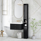 HOMCOM 73" Tall Narrow Bathroom Storage Cabinet - Black Wood Grain-Secure the top surface with raised edges to prevent items from falling