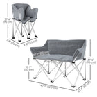 Outsunny Double Camping Chair with Side Pockets for Hiking, Picnic, Beach - Grey-Side pockets conveniently store magazines, snacks, and phones