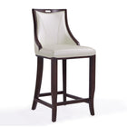 Manhattan Comfort Emperor 19" Traditional Faux Leather Upholstered Barstool - Pearl White and Walnut-Traditional Barstool with Backseat Perfect for Bar and Kitchen Use