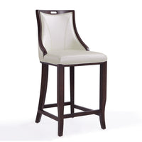 Manhattan Comfort Emperor 19" Traditional Faux Leather Upholstered Barstool - Pearl White and Walnut-Traditional Barstool with Backseat Perfect for Bar and Kitchen Use