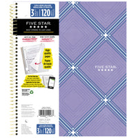 Five Star Style 3-Subject Notebook - 11" H x 8-1/2" W - 240 Pages-120 college ruled sheets that are ink bleed resistant. 