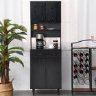 HOMCOM 71" H Kitchen Pantry Cabinet, Buffet Hutch, and Microwave Stand - Black-Ample storage space with two door cabinet, a drawer, an open shelf and a countertop 
