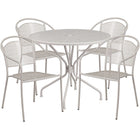 35.25'' Round Light Grey Indoor-Outdoor Steel Patio Table Set with 4 Round Back Chairs [CO-35RD-03CHR4-SIL-GG]-Set Includes Table and 4 Chairs
