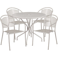 35.25'' Round Light Grey Indoor-Outdoor Steel Patio Table Set with 4 Round Back Chairs [CO-35RD-03CHR4-SIL-GG]-Set Includes Table and 4 Chairs