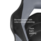 Emerge Vortex Bonded Leather Gaming Chair, Black and Grey-Seat dimensions: 22"W x 18.6"D x 17.9-21.6"H