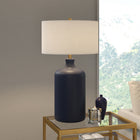 Hudson&Canal Sloane 29" Tall Ceramic Table Lamp with Fabric Shade - Matte Navy/White-Includes a 6 ft. cord with rotary socket switch