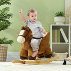 Qaba Baby Rocking Horse with Sounds - Brown-Neighing sounds engage children's auditory senses for realistic fun 
