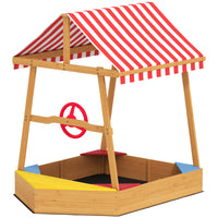 Qaba Outdoor Kids Sandbox with Cover and Rudder - 52.4" x 39.8" - Yellow-Boat-style design lets kids imagine sailing the seas 