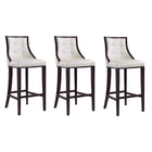 Manhattan Comfort Fifth Avenue 19" Traditional Faux Leather Upholstered Bar Stool - Pearl White and Walnut - 3 Pack-Traditional Barstool with Backseat Perfect for Bar and Kitchen Use. Set of 3