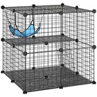 PawHut 2-Tier Cat Cage Crate with 2 Doors, Ladder and Hammock - Black-Freely customize the layout with modular panels for a unique pet space 