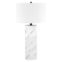 Hudson&Canal Elise 30"" Tall Table Lamp with Fabric Shade - Marble/Black/White-Glam design for your living room, workspace, or bedside table