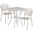 28'' Square Light Grey Indoor-Outdoor Steel Patio Table Set with 2 Round Back Chairs [CO-28SQ-03CHR2-SIL-GG]-Set Includes Table and 2 Chairs