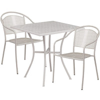 28'' Square Light Grey Indoor-Outdoor Steel Patio Table Set with 2 Round Back Chairs [CO-28SQ-03CHR2-SIL-GG]-Set Includes Table and 2 Chairs