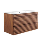 Modway Render 36" Wall-Mount Bathroom Vanity - Walnut/White-Fixtures Not Included