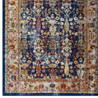 Modway Entourage Jessa Distressed Vintage Floral Lattice Area Rug - 8 ft W x 10 ft L - Blue Orange Yellow Red-Stain Resistant / Easy to Clean